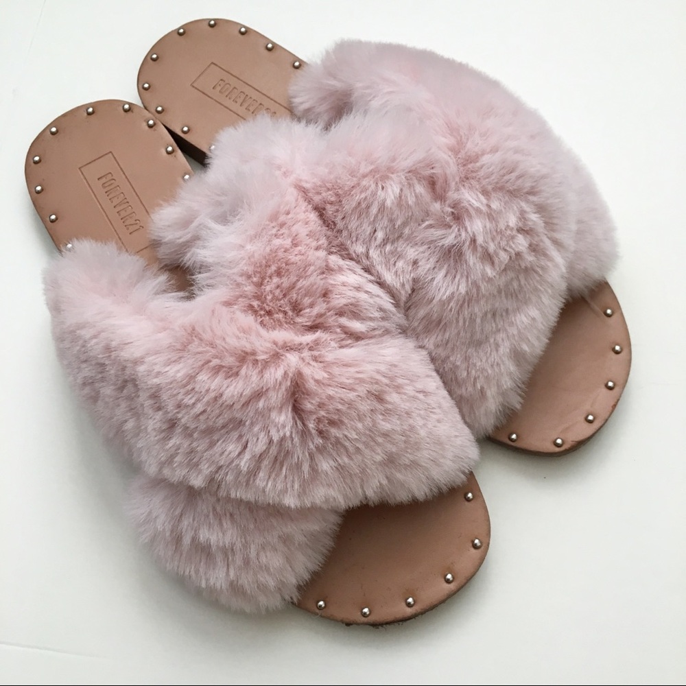 F21 Faux Fur Slides
